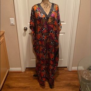 Long multi print kaftan dress.